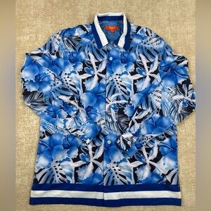 TALLIA SPORT Men's Medium Blue Floral Button Front Shirt Size L